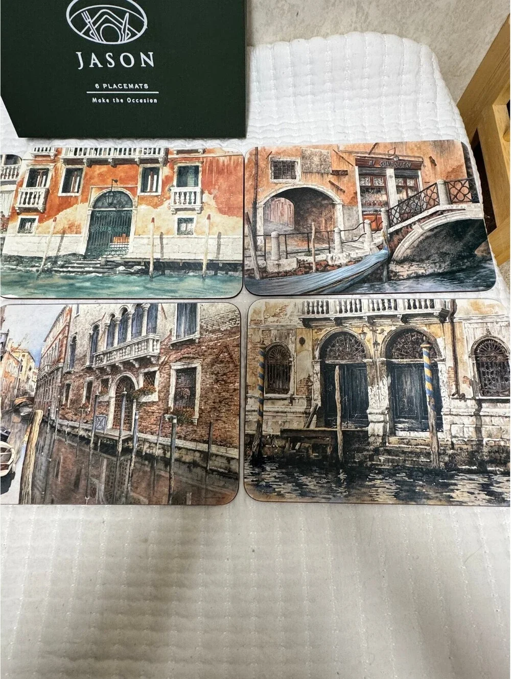 Jason Products Venice Placemats Set of 6 Hard Cork Back Board Italian Canals